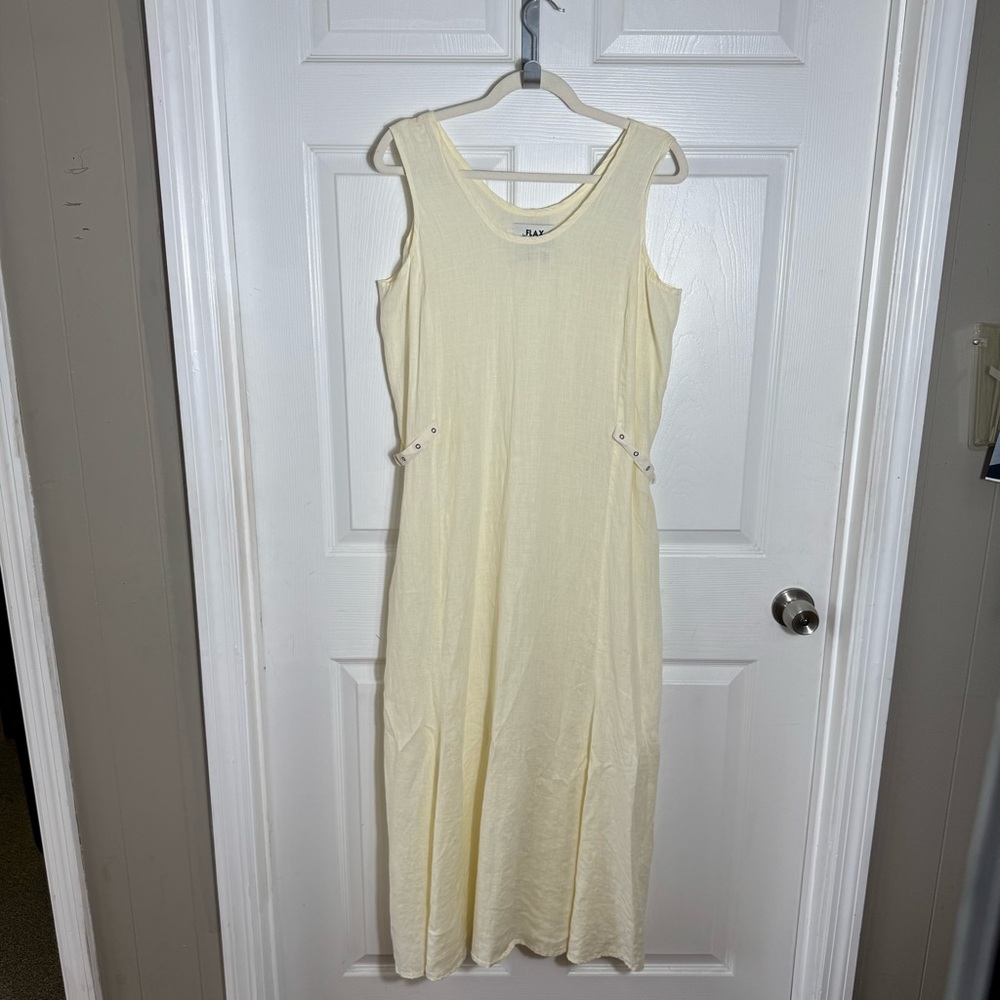Vtg FLAX 100% Linen Maxi Dress Small Ivory Lagenlook Resort Coastal - Picture 2 of 9